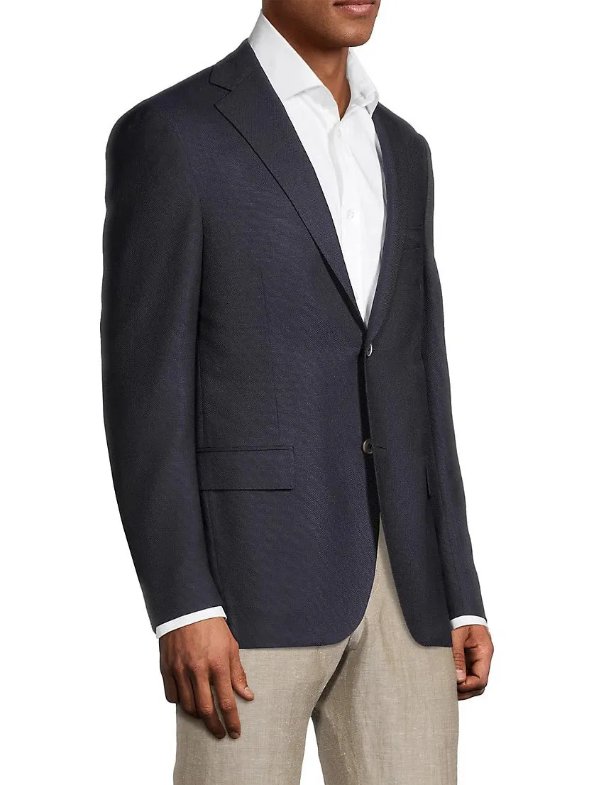 $1,395 CORNELIANI -  HOPSACK Stretch *18,25 MICRONS* Navy Blue Blazer - 38R