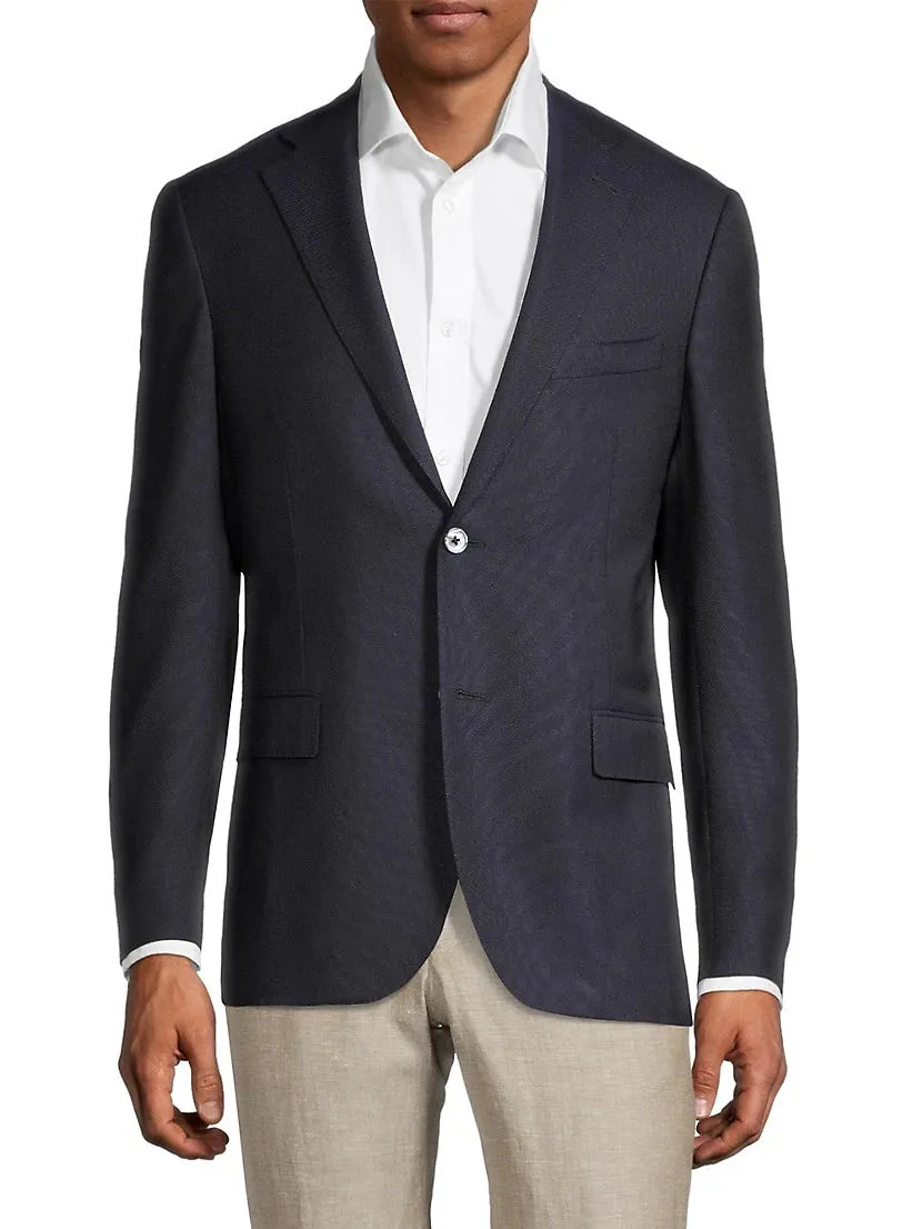 $1,395 CORNELIANI -  HOPSACK Stretch *18,25 MICRONS* Navy Blue Blazer - 38R