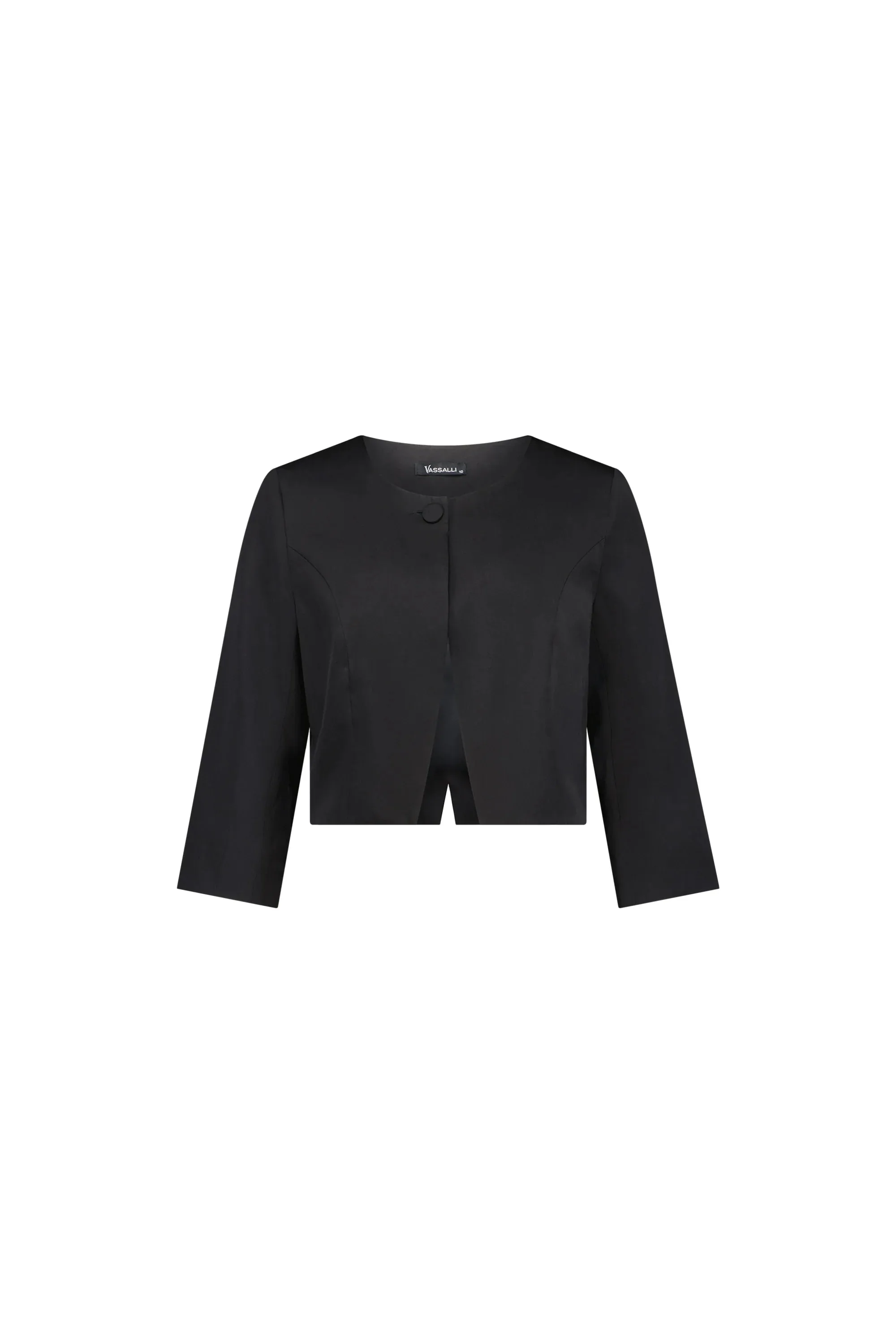 3/4 Sleeve Single Button Cropped Jacket - Black - VASSALLI