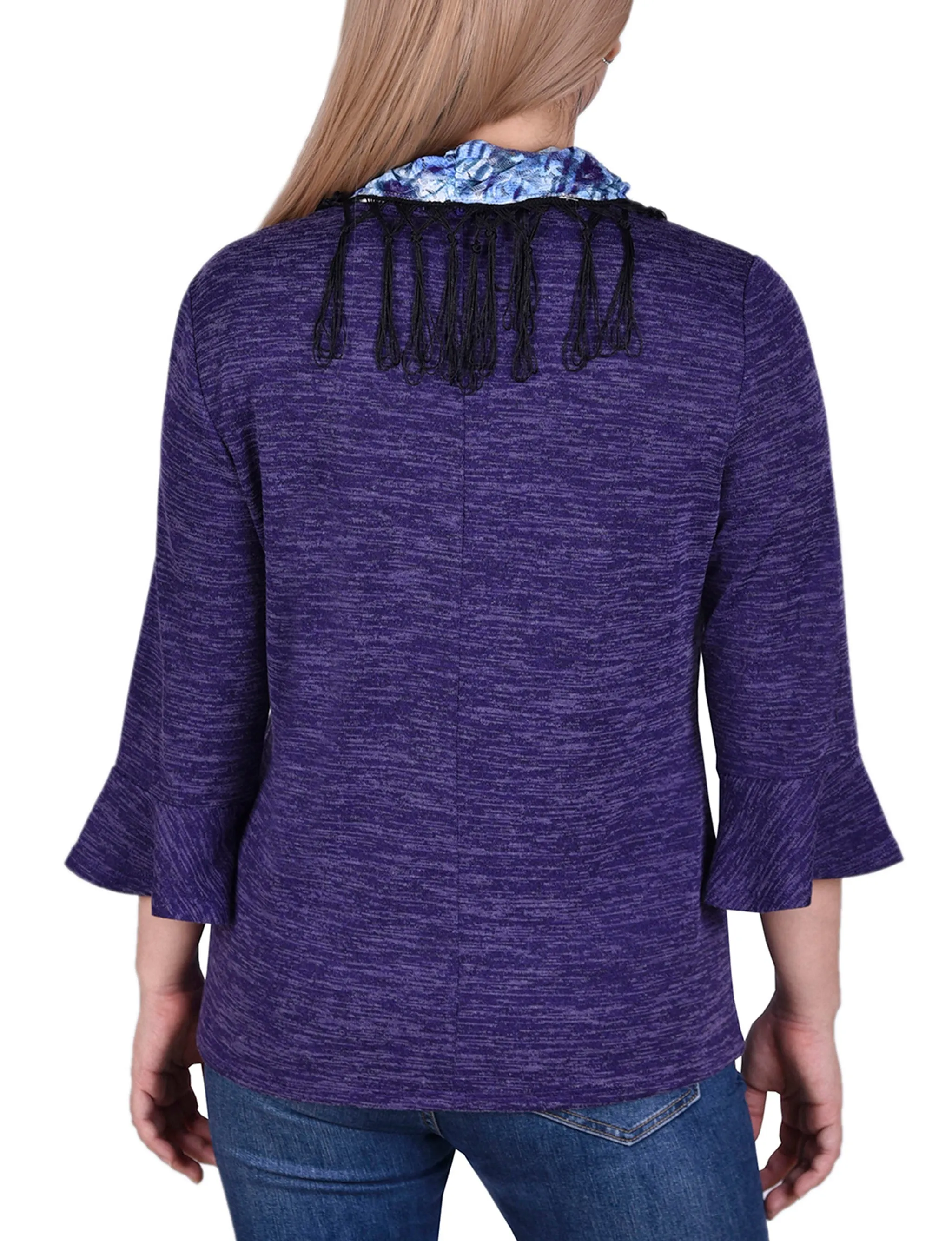 3/4 Sleeve Top With Detachable Fringed Scarf