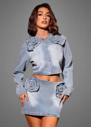 3D Flower Decor Denim Jacket