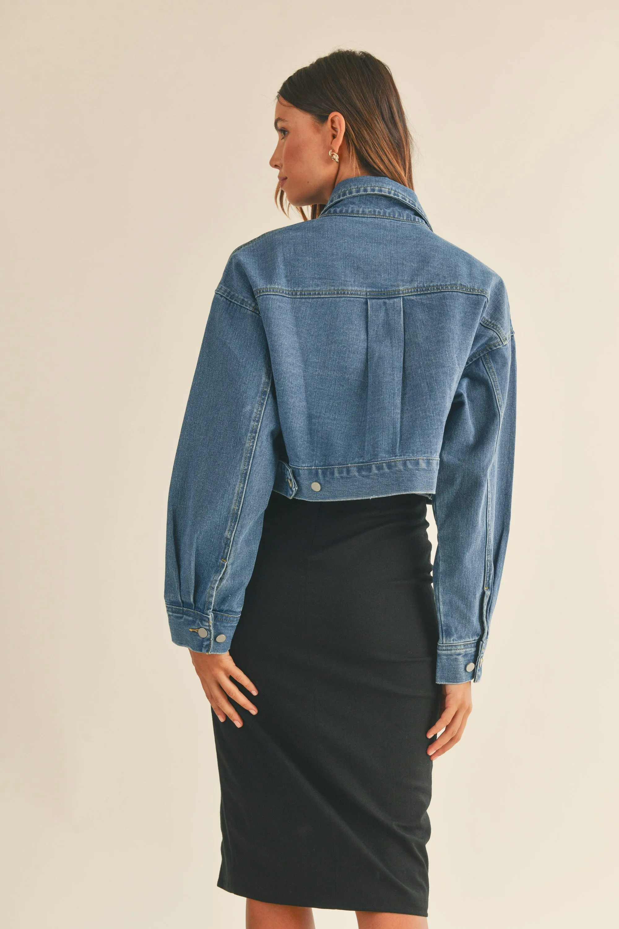 ABBEY FRONT ZIP UP DENIM CROPPED JACKET