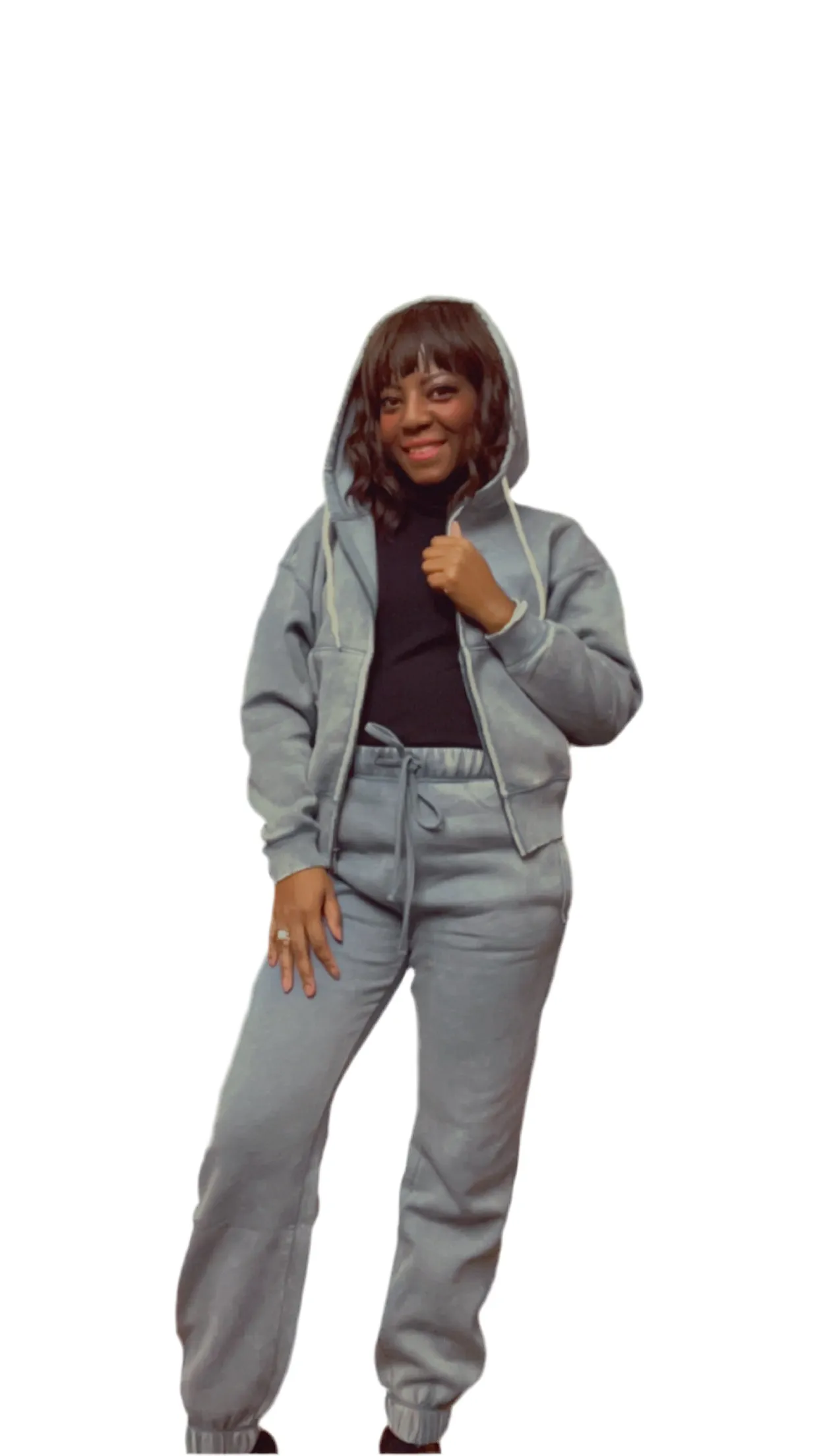 Acid Wash Fleece Cropped Zip-up Hoodie and Sweat Pant Set