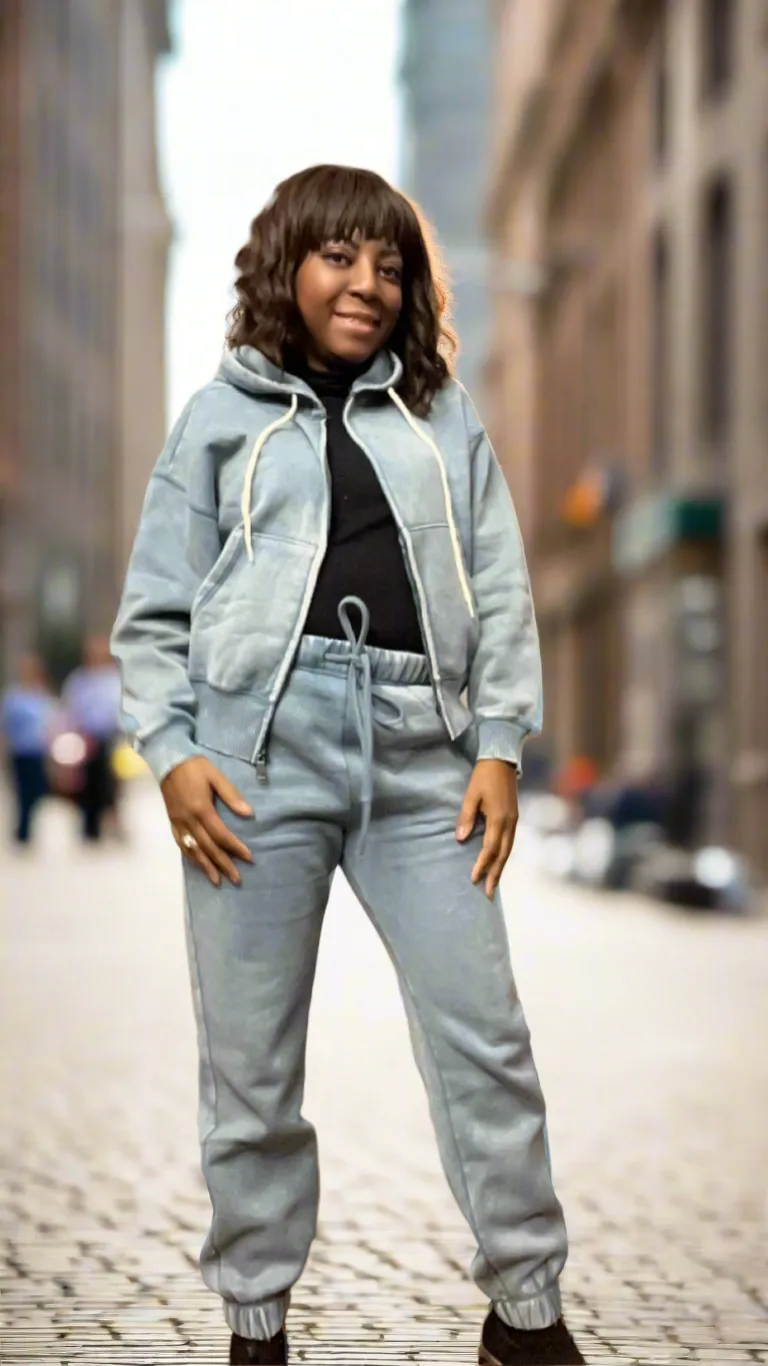 Acid Wash Fleece Cropped Zip-up Hoodie and Sweat Pant Set