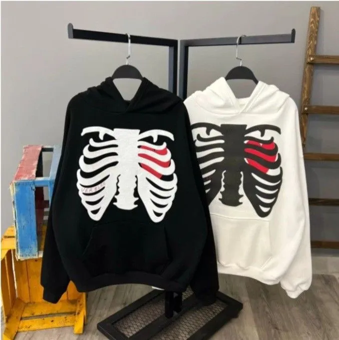 Aesthetic Y2K Heart Skeleton Printed Oversized Hoodie For Mens Womens Fashion