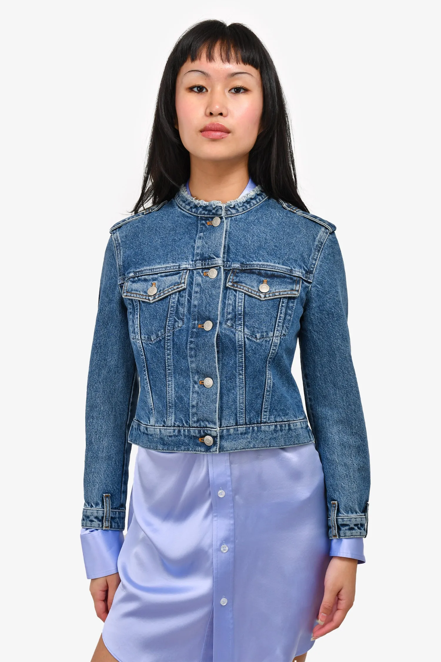 Alexander McQueen Blue Denim Cropped 3/4 Sleeve Jacket Size 40 (As Is)