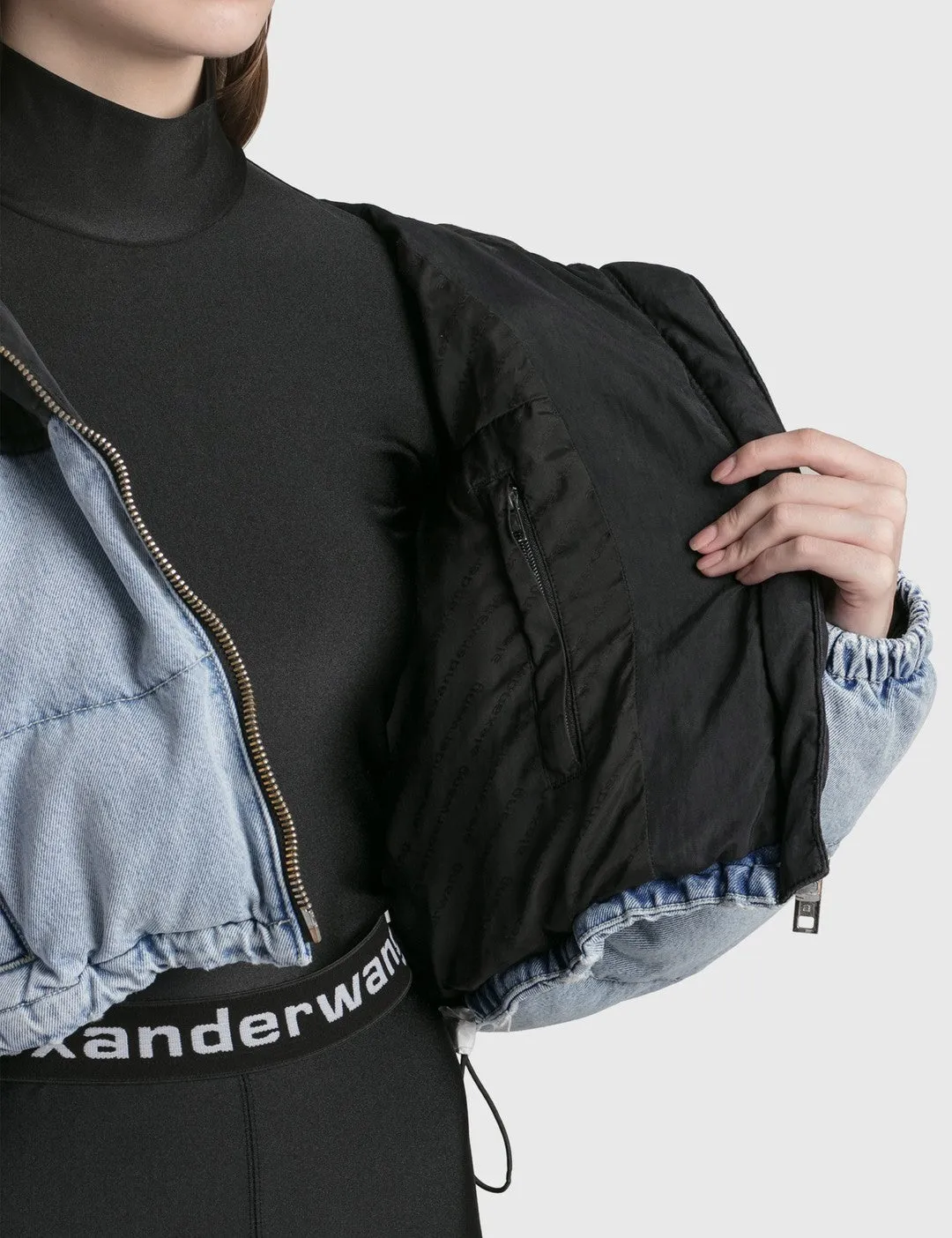 ALEXANDER WANG CROPPED DENIM PUFFER JACKET