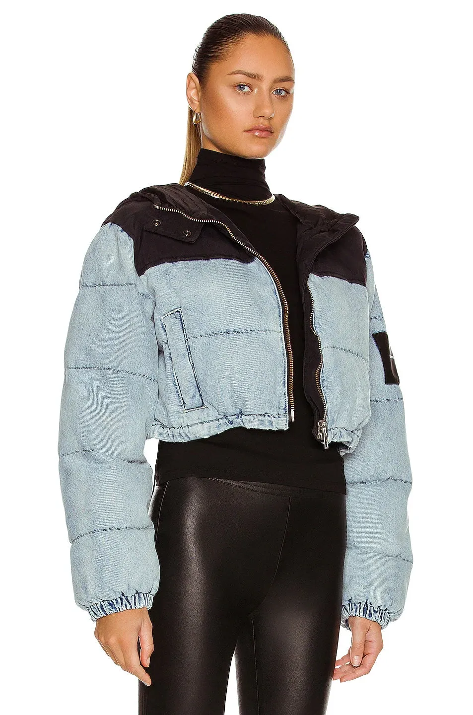 ALEXANDER WANG CROPPED DENIM PUFFER JACKET