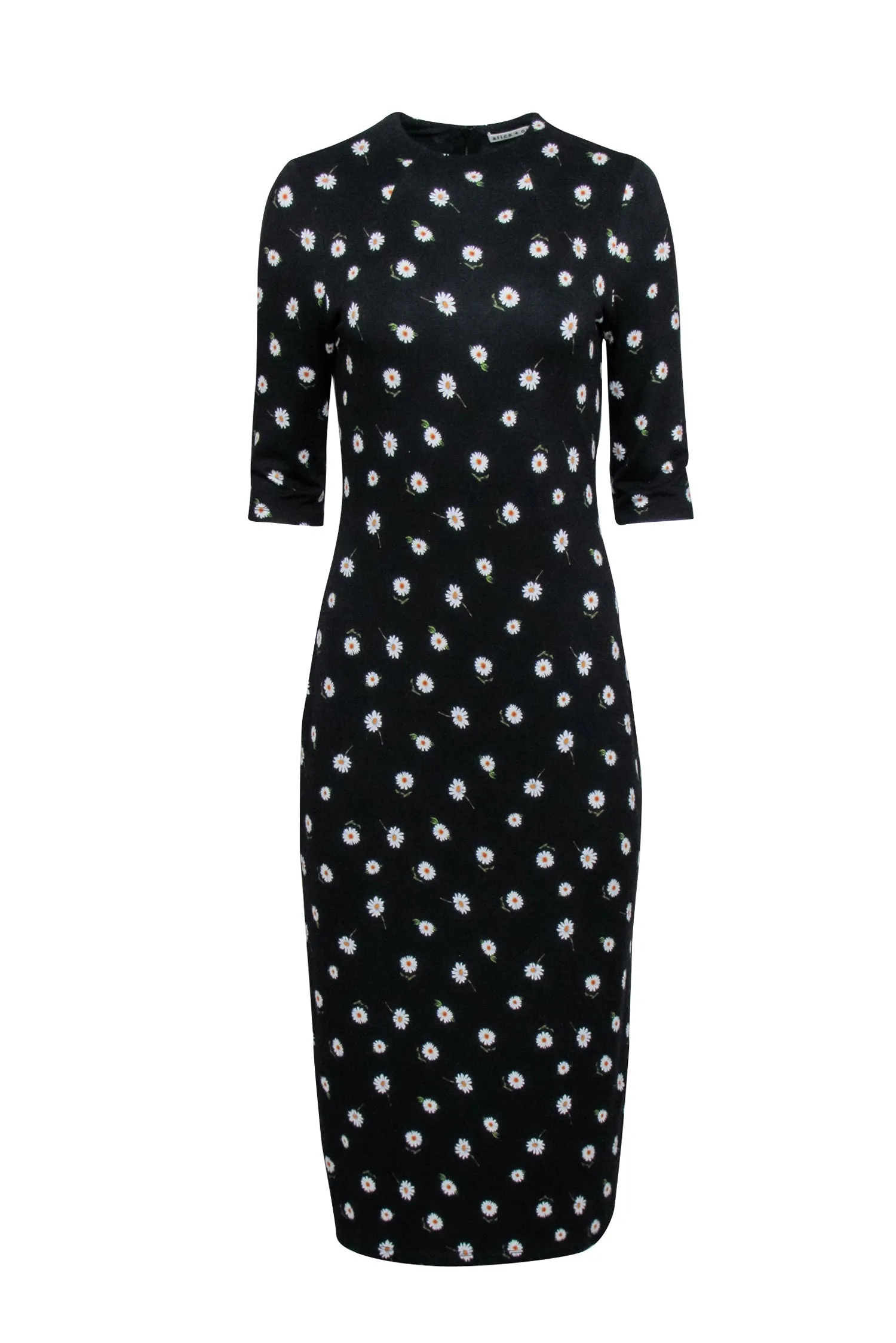 Alice & Olivia - Black w/ Daisy Print Cropped Sleeve Dress Sz 10