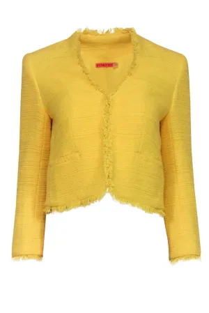 Alice & Olivia - Yellow Textured Cropped Tweed Blazer Sz S