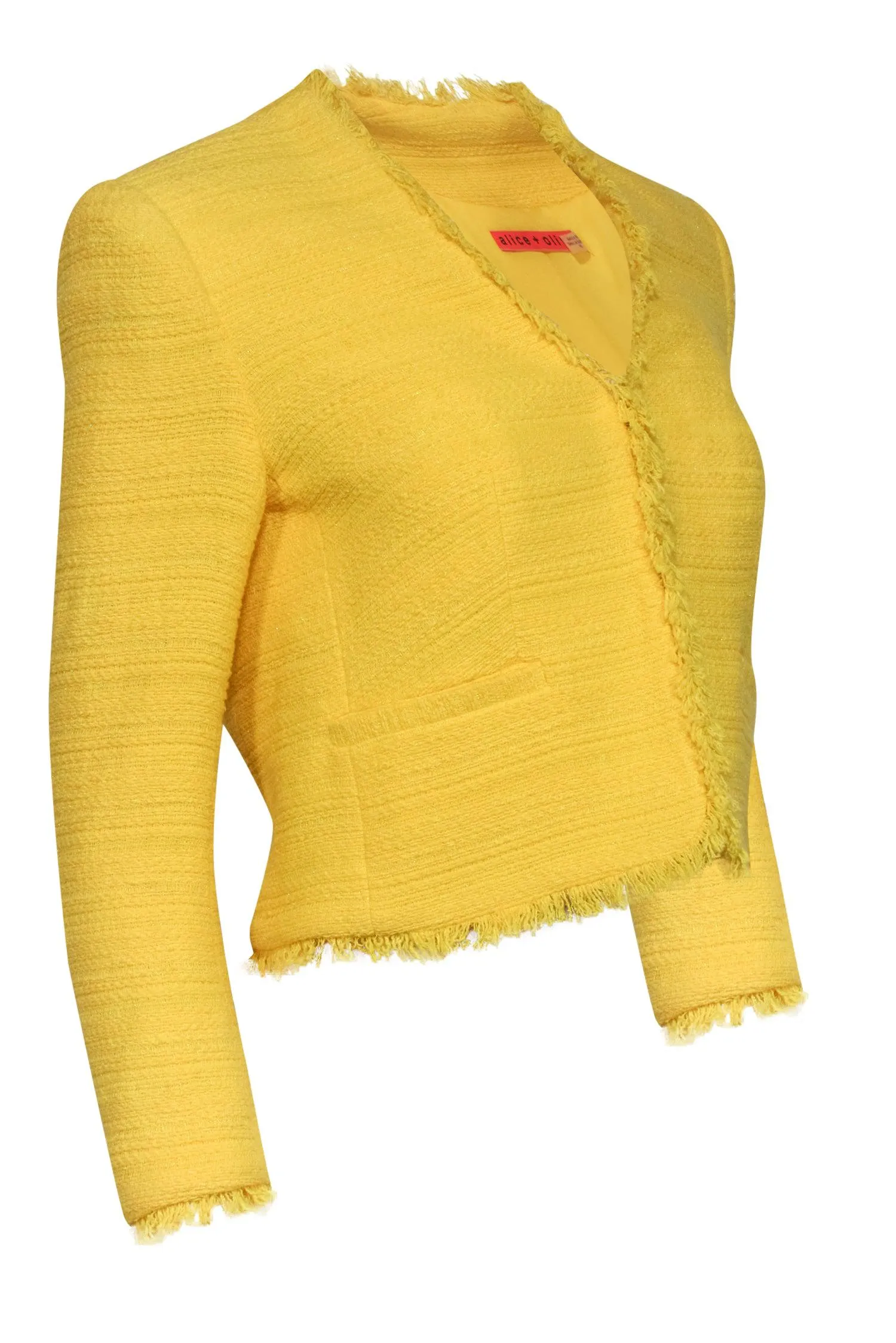 Alice & Olivia - Yellow Textured Cropped Tweed Blazer Sz S