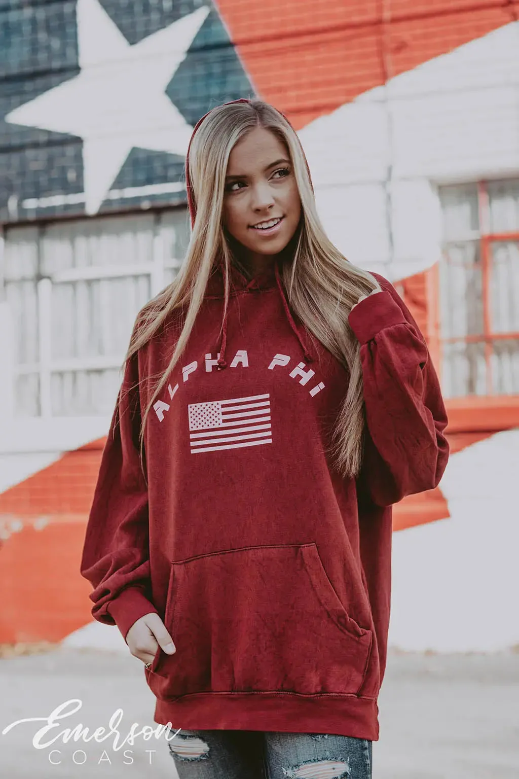 Alpha Phi American Flag Mineral Wash Hoodie