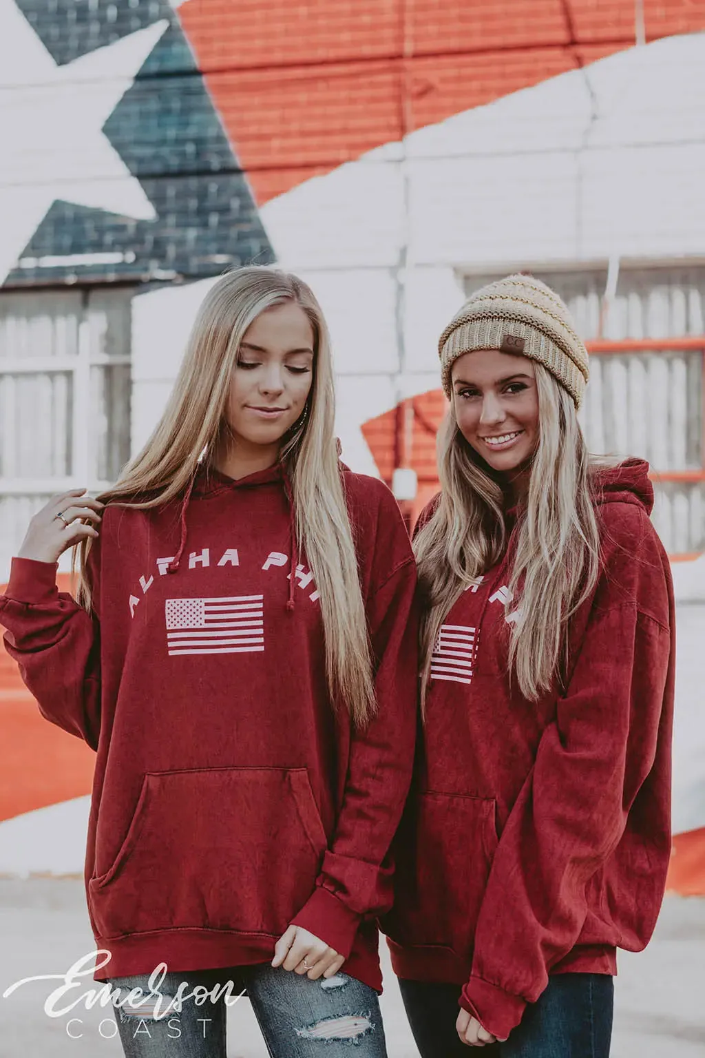 Alpha Phi American Flag Mineral Wash Hoodie