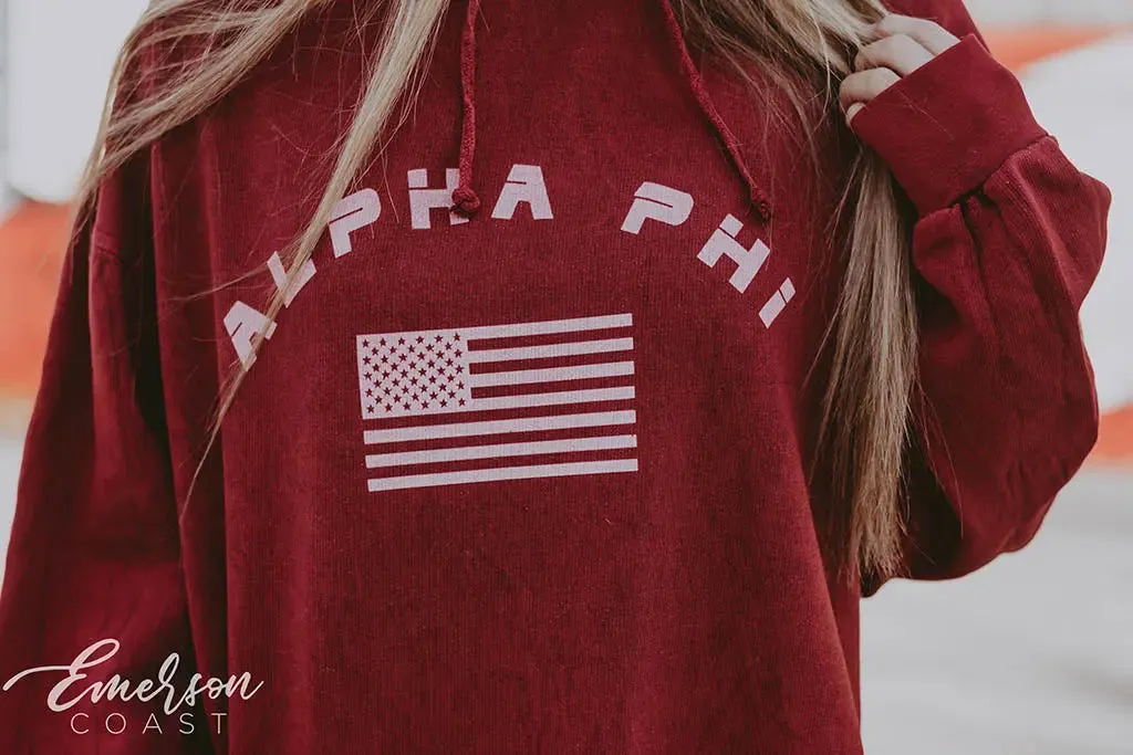 Alpha Phi American Flag Mineral Wash Hoodie