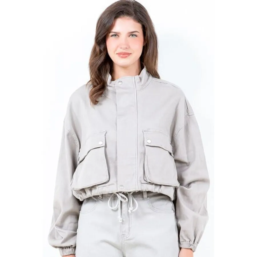 American Bazi Drawstring Hem Cargo Pocket Cropped Worker Jacket