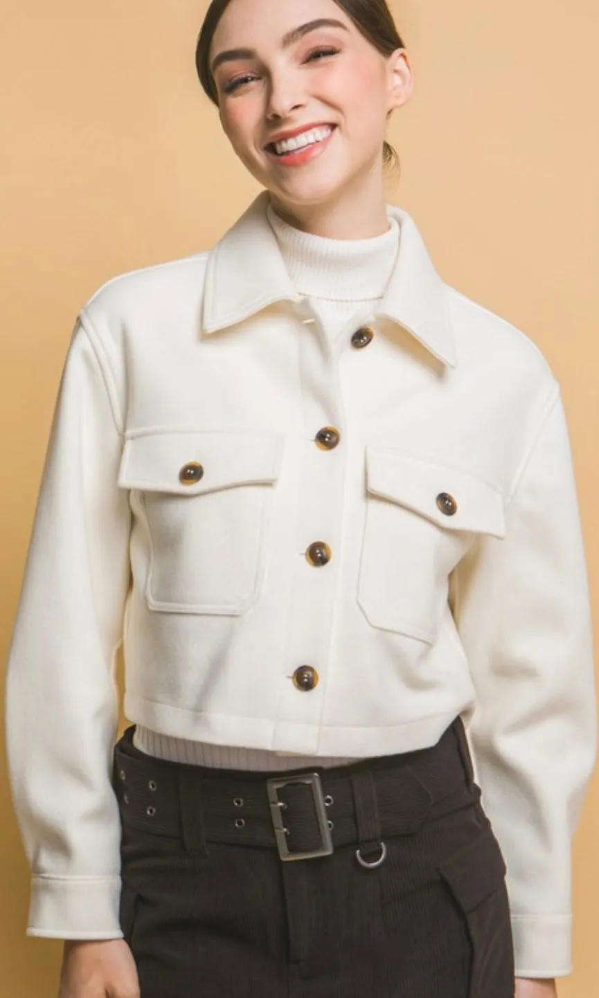 Amida Ivory Fleece Cropped Jacket