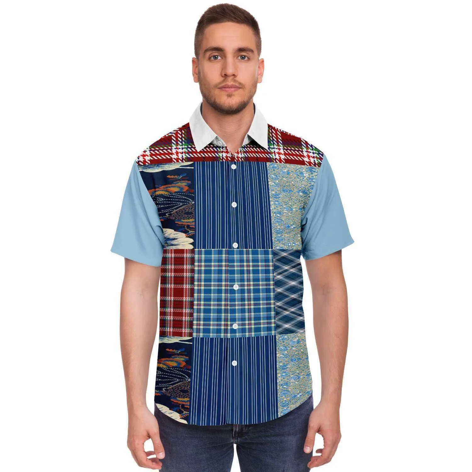 Andromeda Blue Patchwork Button Down Shirt