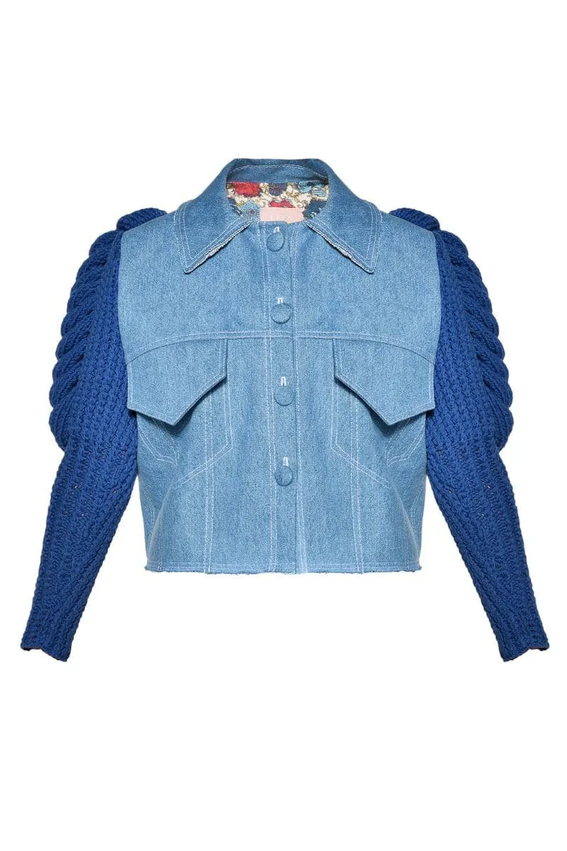 AQUA DENIM KNITTED SLEEVES JACKET