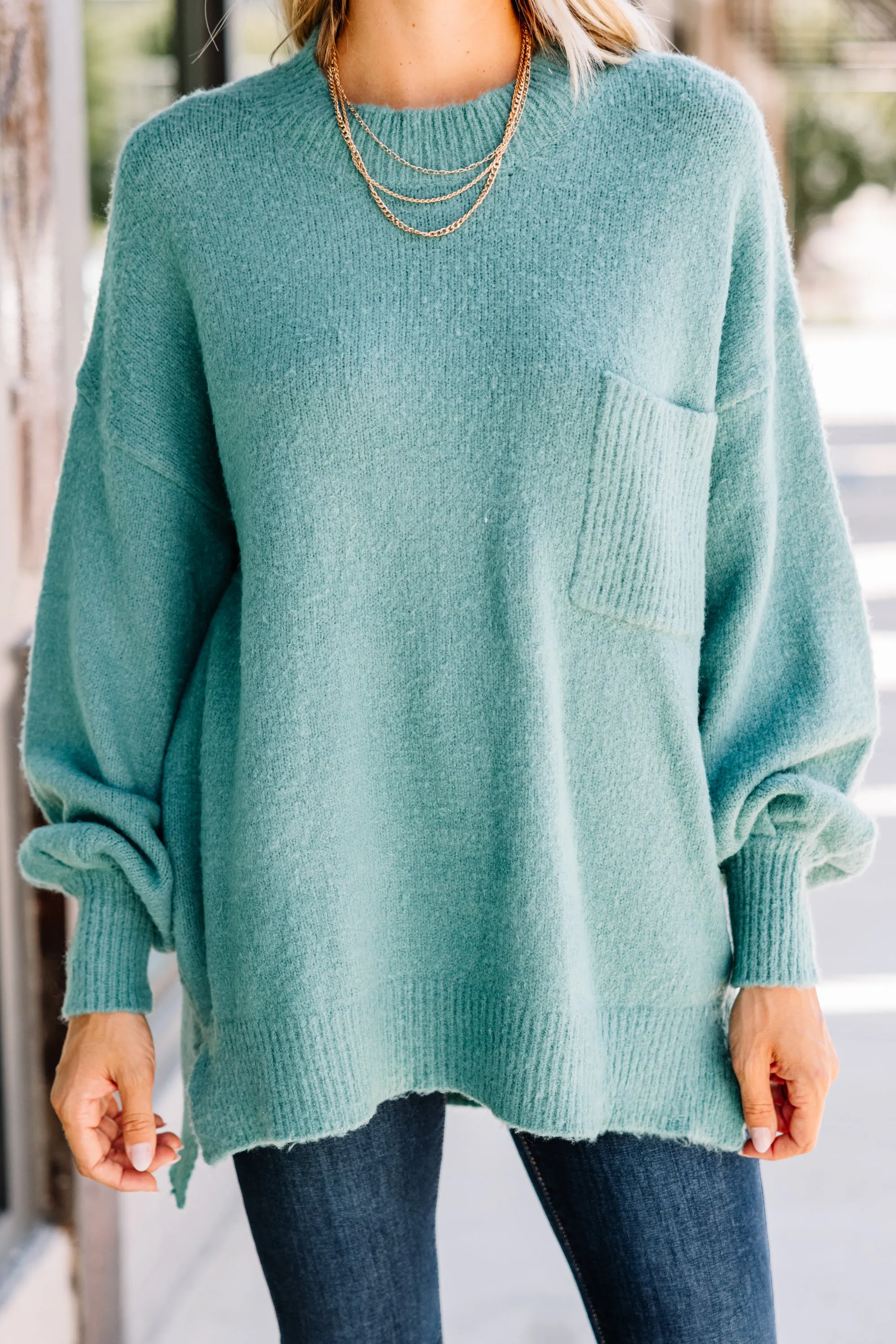 As It Happens Sage Green Bubble Sleeve Sweater