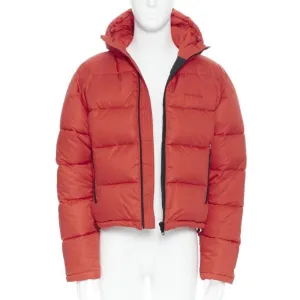 BALENCIAGA DEMNA red nylon logo cropped zip down puffer jacket EU48 M