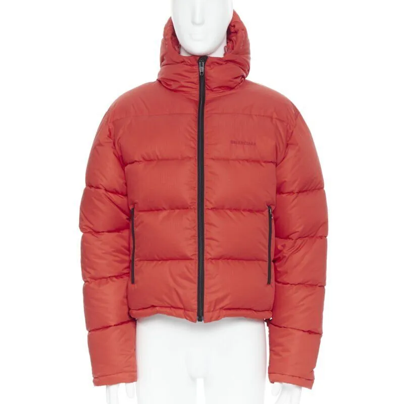 BALENCIAGA DEMNA red nylon logo cropped zip down puffer jacket EU48 M