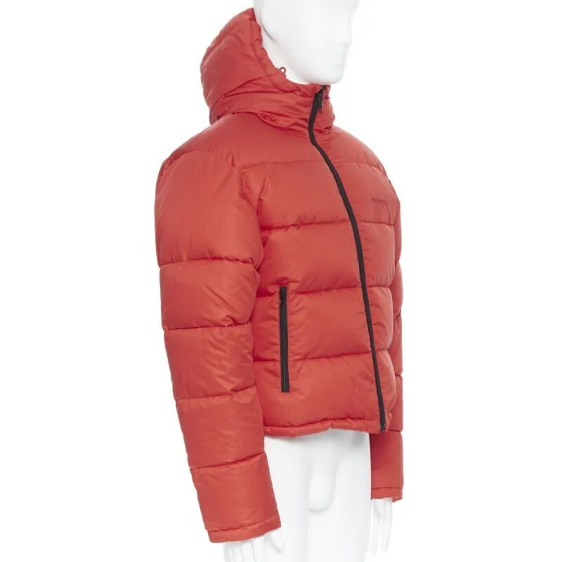 BALENCIAGA DEMNA red nylon logo cropped zip down puffer jacket EU48 M