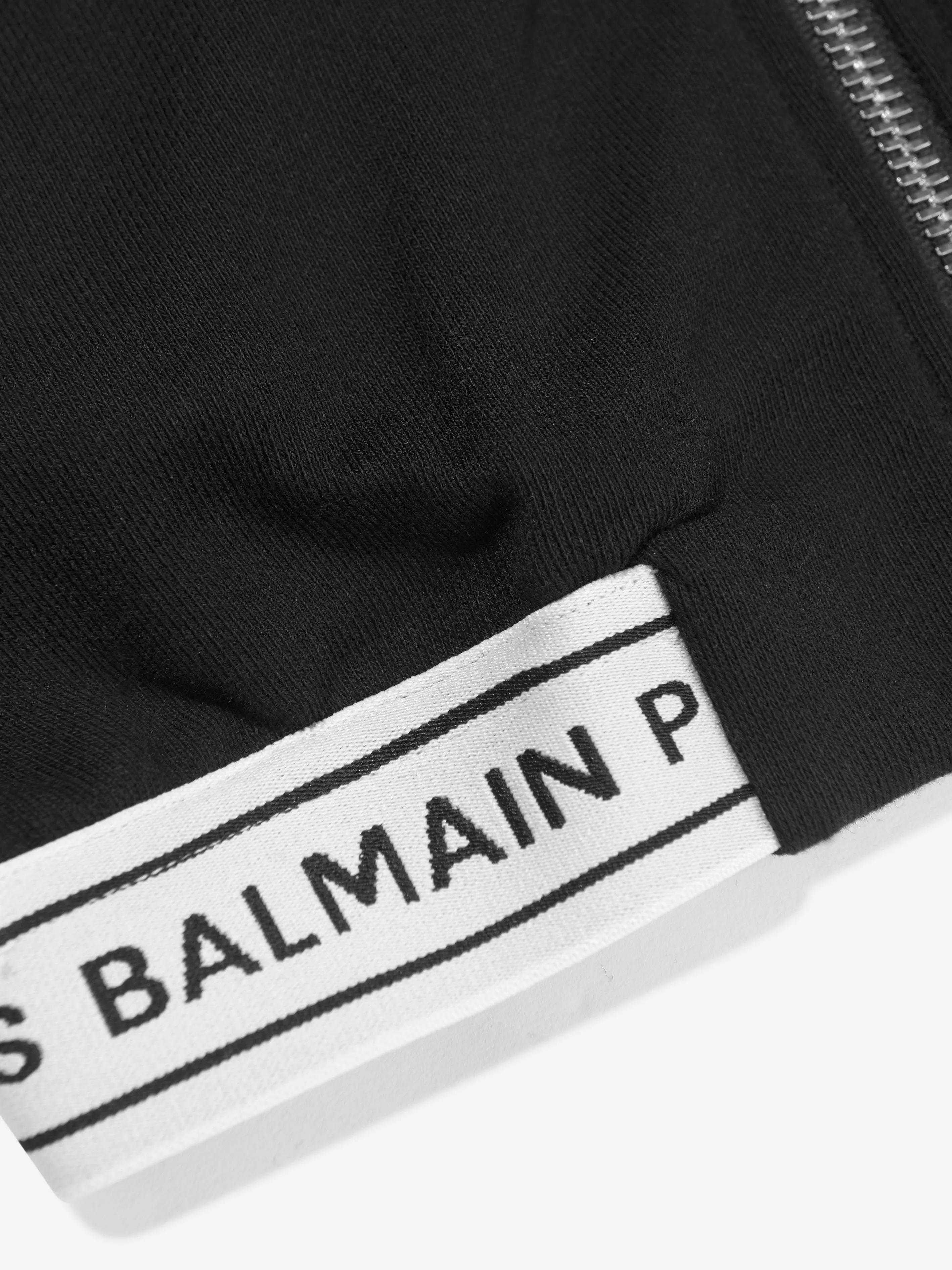 Balmain Kids Logo Zip Up Hoodie in Black