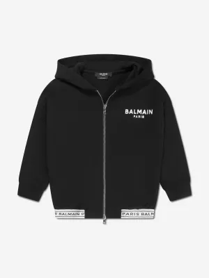 Balmain Kids Logo Zip Up Hoodie in Black