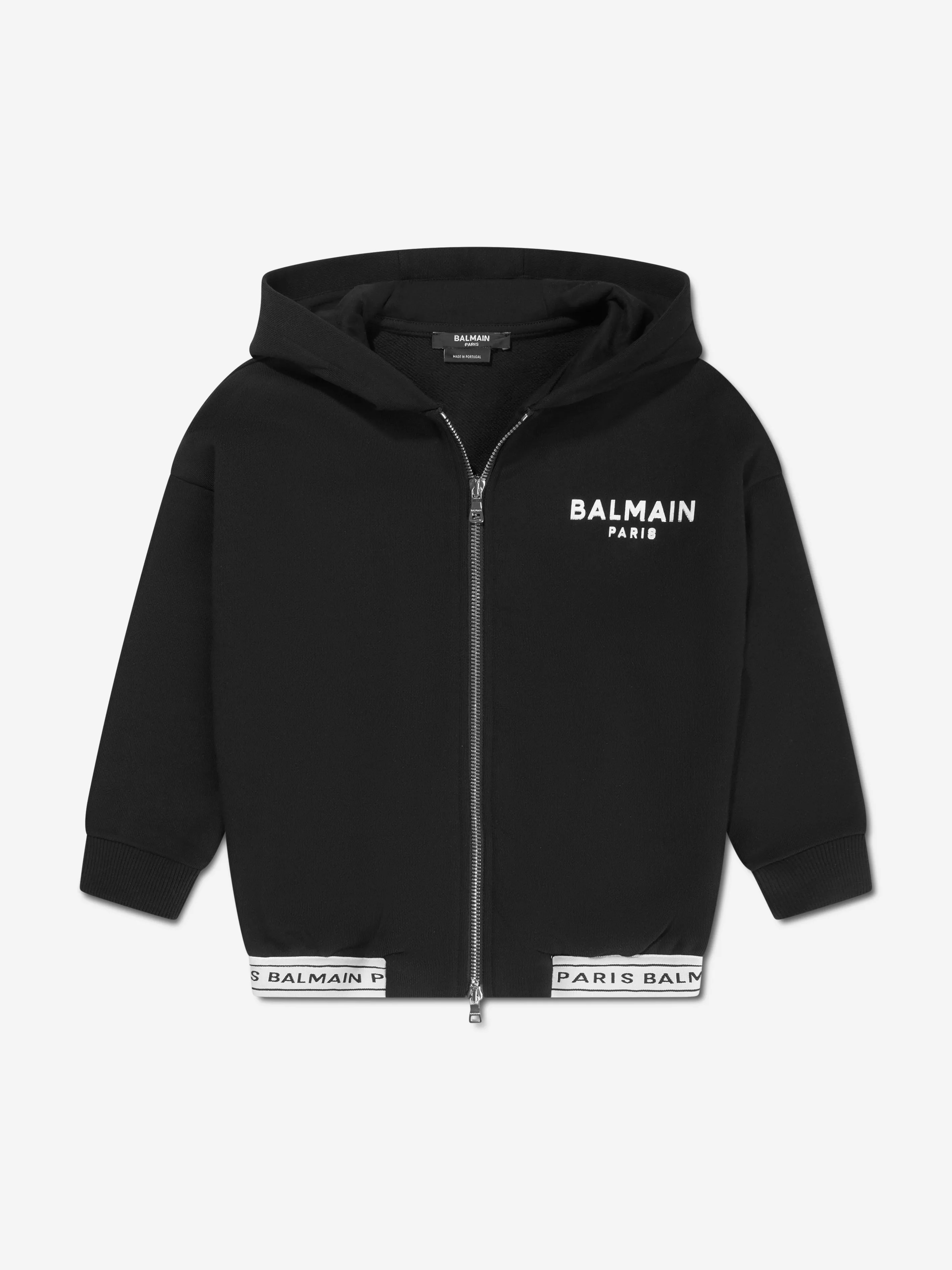 Balmain Kids Logo Zip Up Hoodie in Black