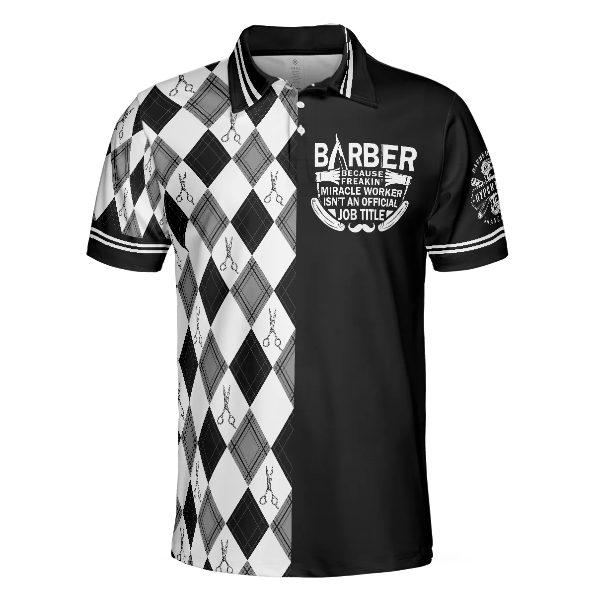 Barber Because Freakin' Miracle Worker Isn't An Official Job Title Polo Shirt, Harlequin Pattern Polo Shirt, Best Barber Shirt For Men