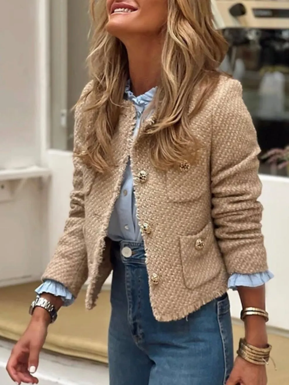 Beige crop top tweed jacket