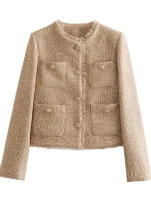 Beige crop top tweed jacket