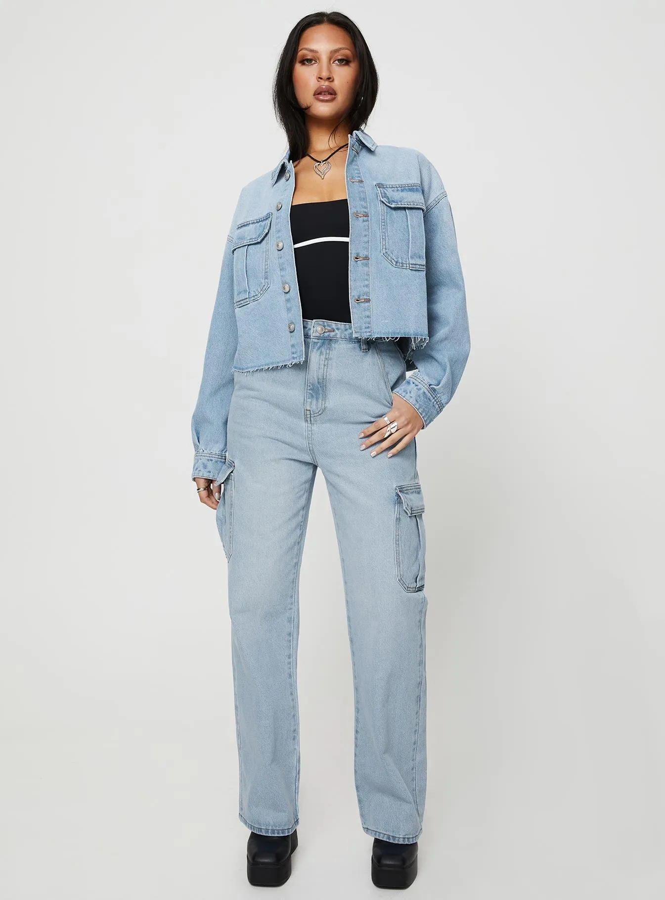 Belgrove Cropped Denim Jacket Mid Wash