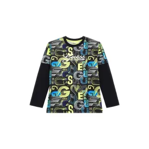 Big Boys Faux 2-Fer All Over Print with Embroidered Logo T-shirt