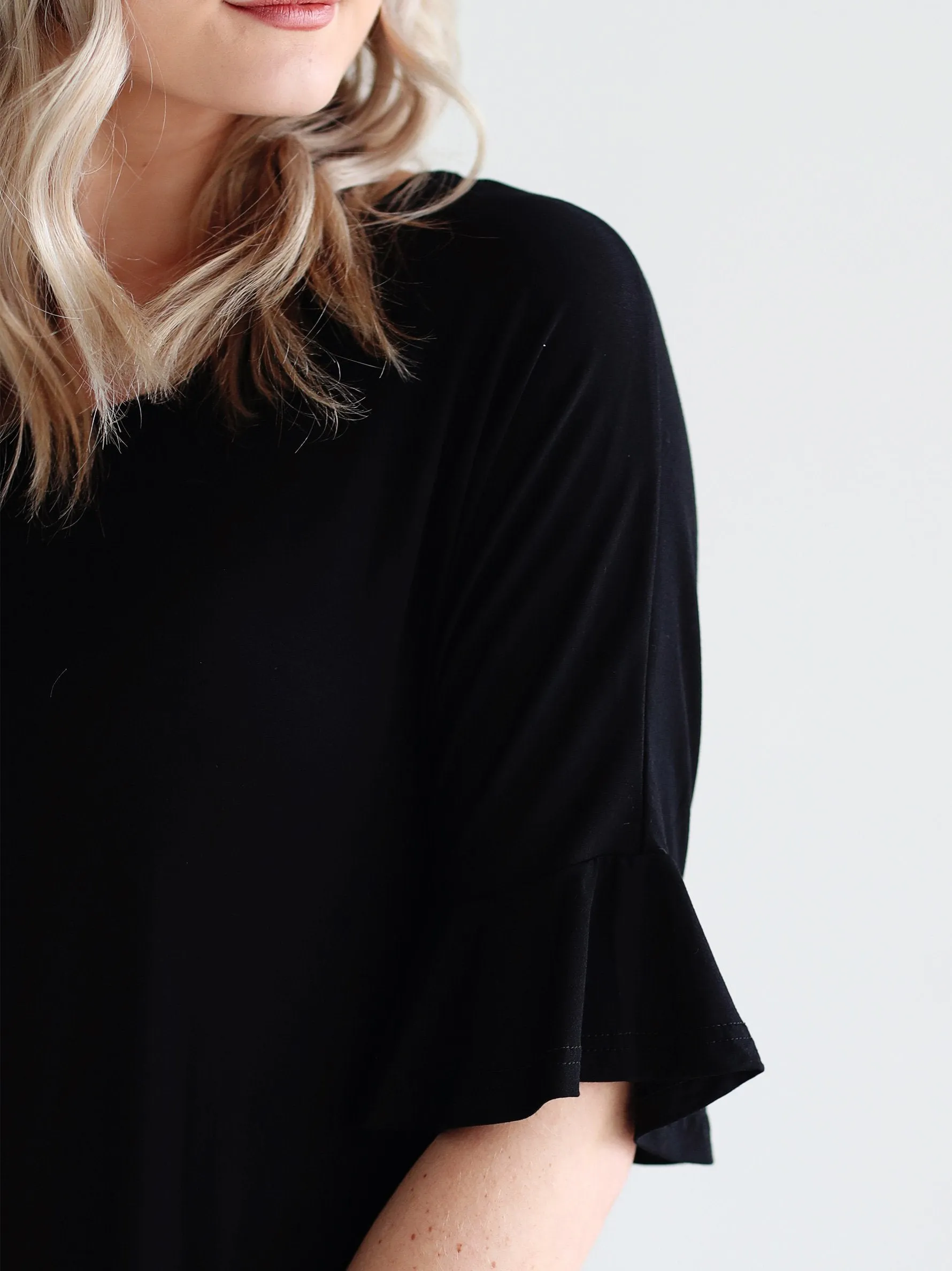 Black DLMN Cropped Bell Sleeve Midi Dress