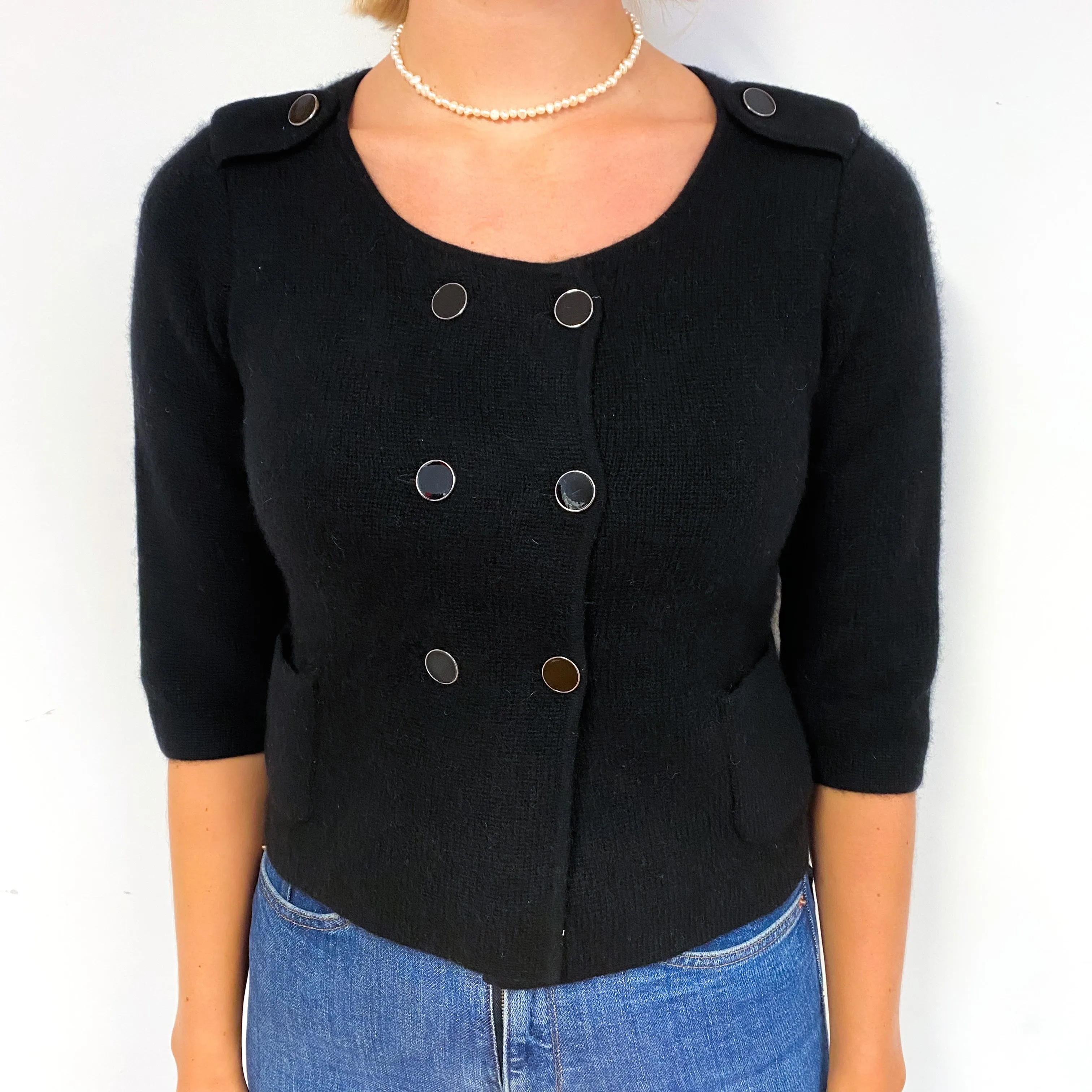 Black Heavy Knit Cashmere Double Breasted Jacket Small