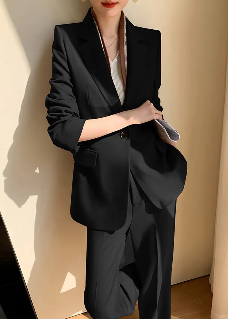 Black Single Breasted Blazer Pants Suit Two-Piece Set