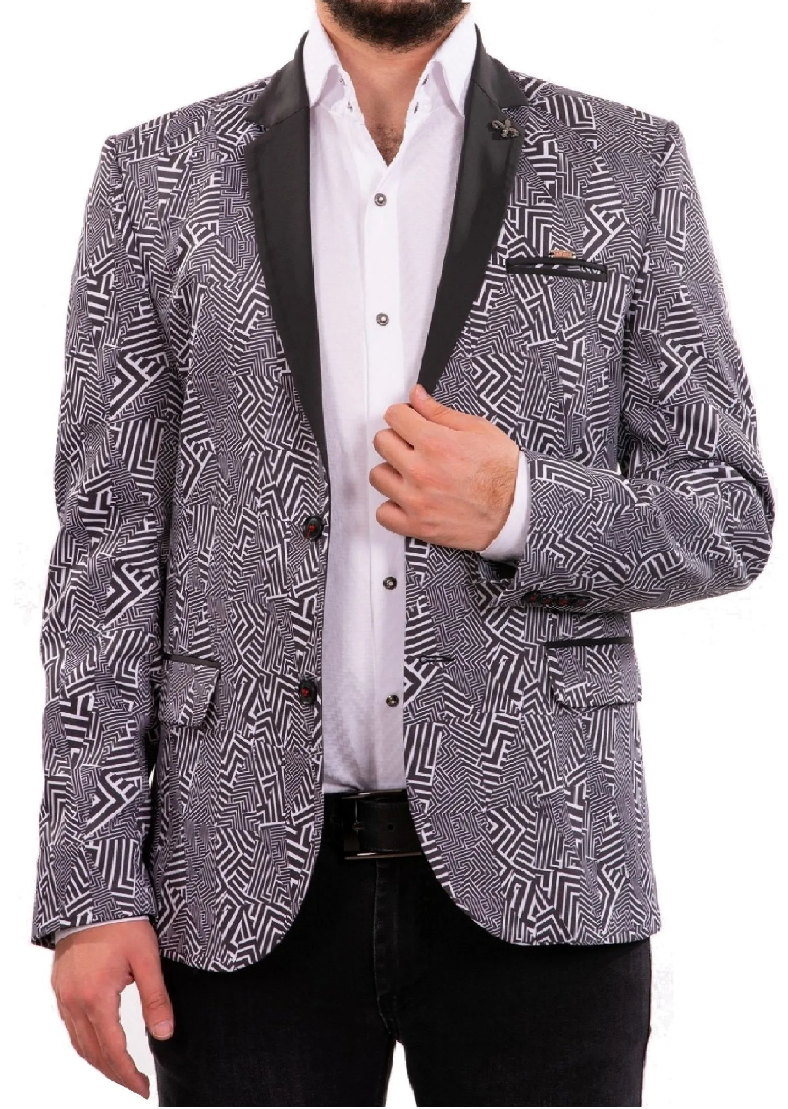 Black White "Zigzag" Print Blazer