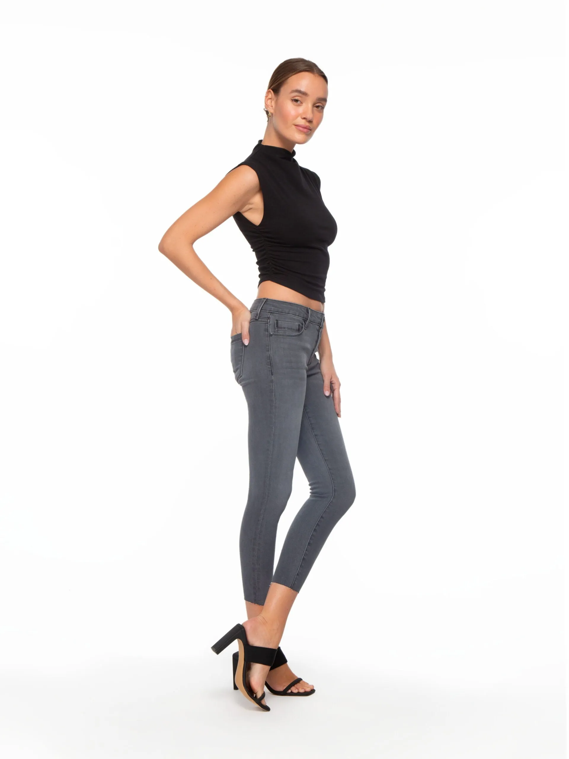 Bowery Crop Skinny w/Raw Hem in Carbon