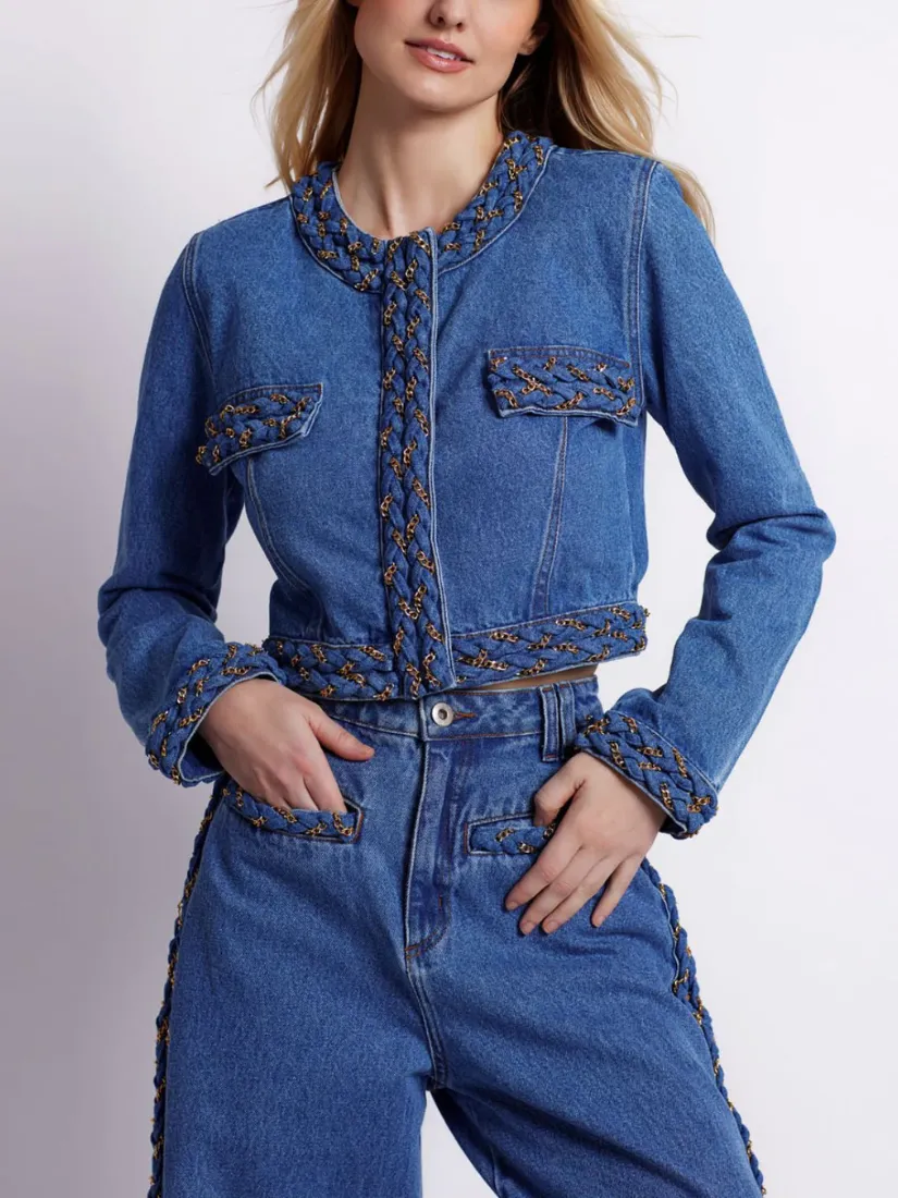 Braided Denim Cropped Jacket