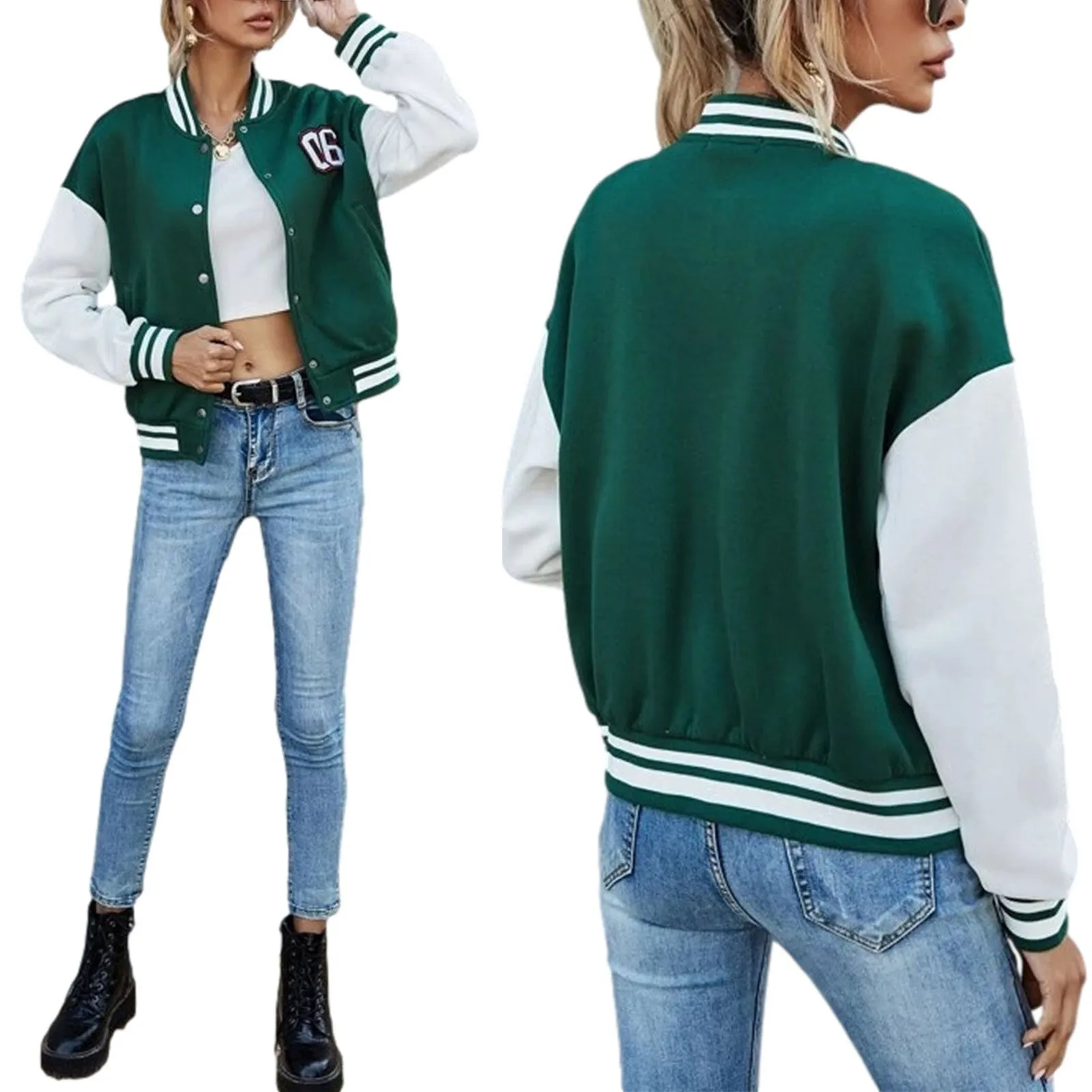 Brown Cropped Varsity Jacket Letter Baseball Uniform Jacket