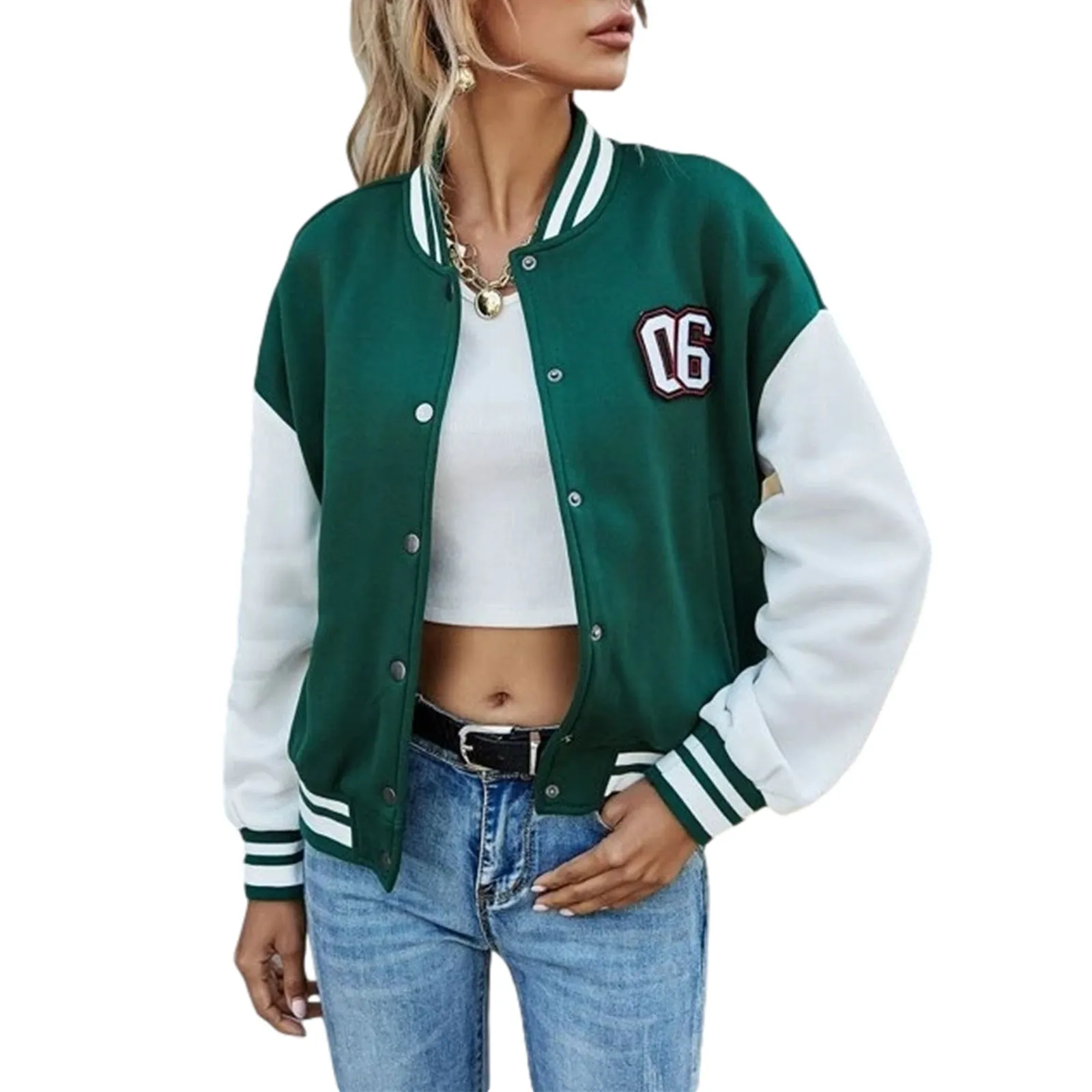 Brown Cropped Varsity Jacket Letter Baseball Uniform Jacket