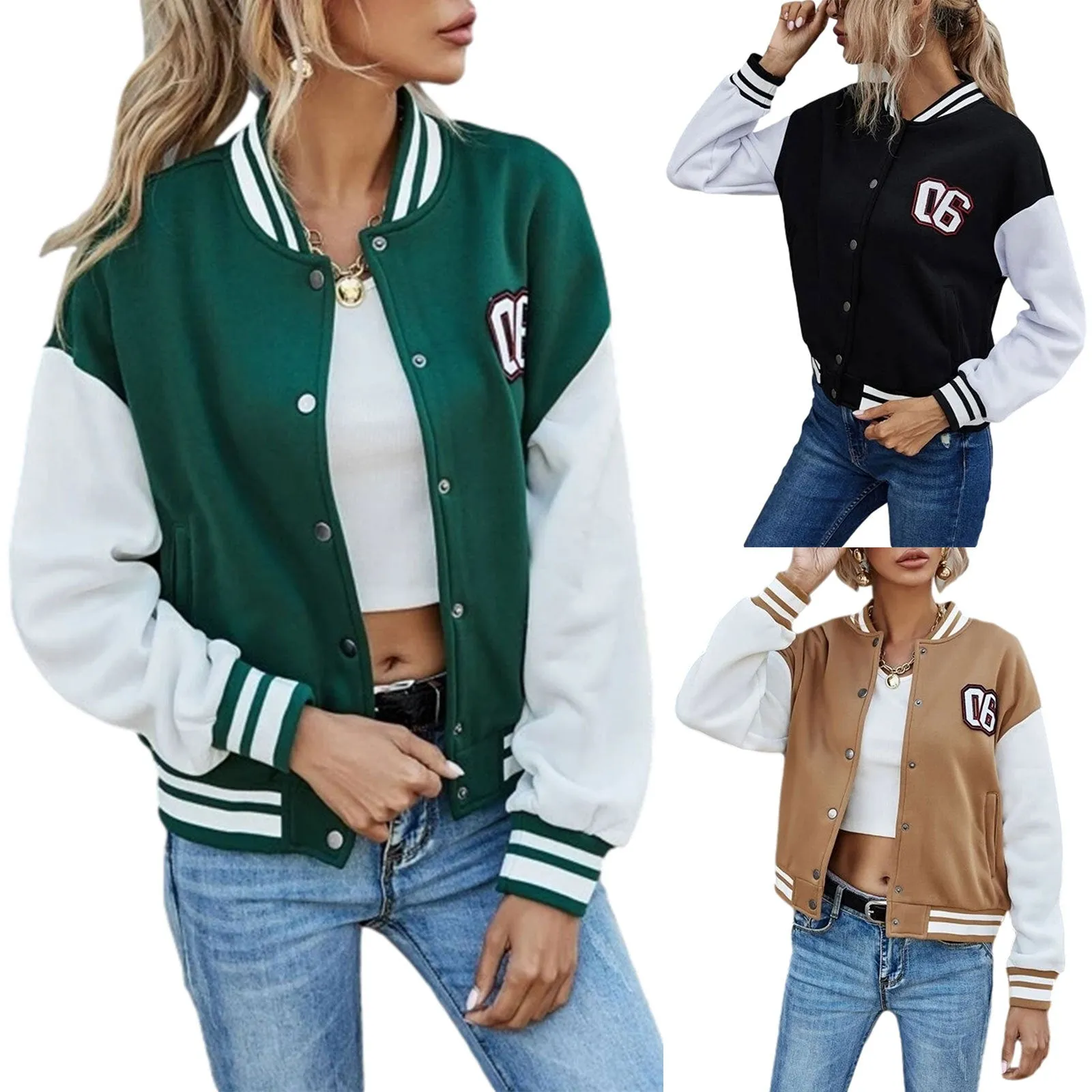 Brown Cropped Varsity Jacket Letter Baseball Uniform Jacket