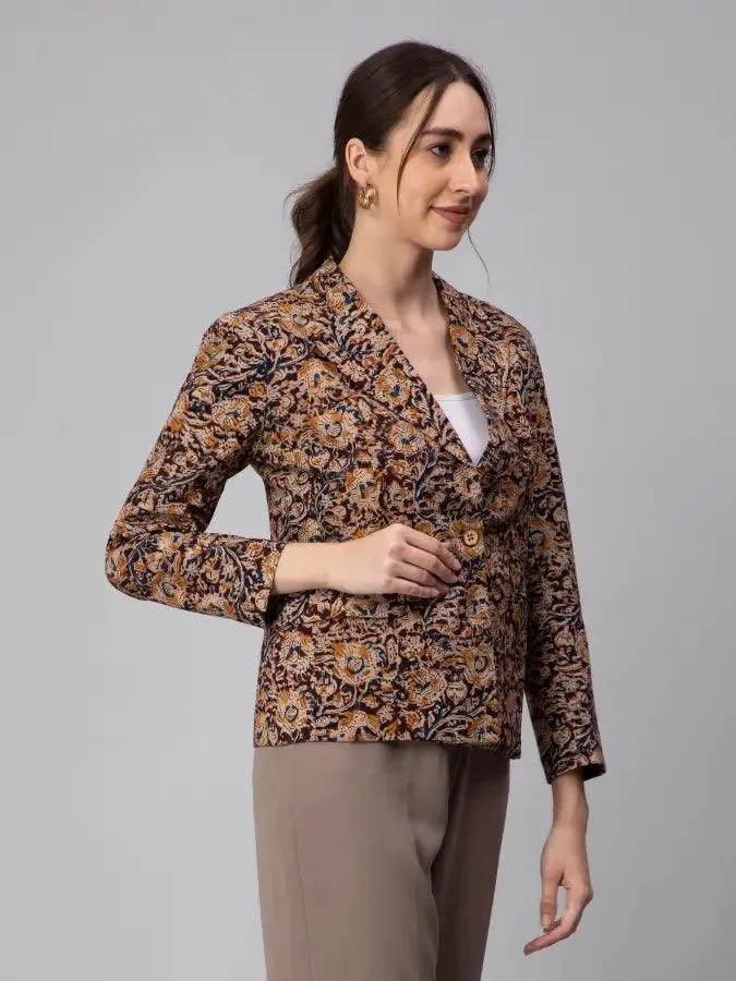 Brown Kalamkari Cotton Blazer