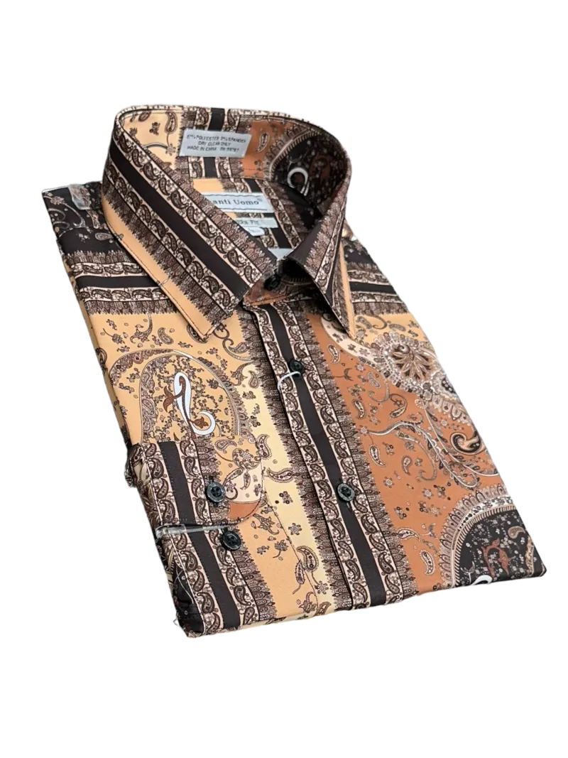 Brown Paisley Men's Dress casual Shirts Long Sleeves By Avanti Uomo