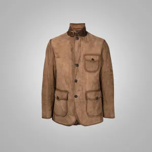 Brown Suede Leather Blazer For Men