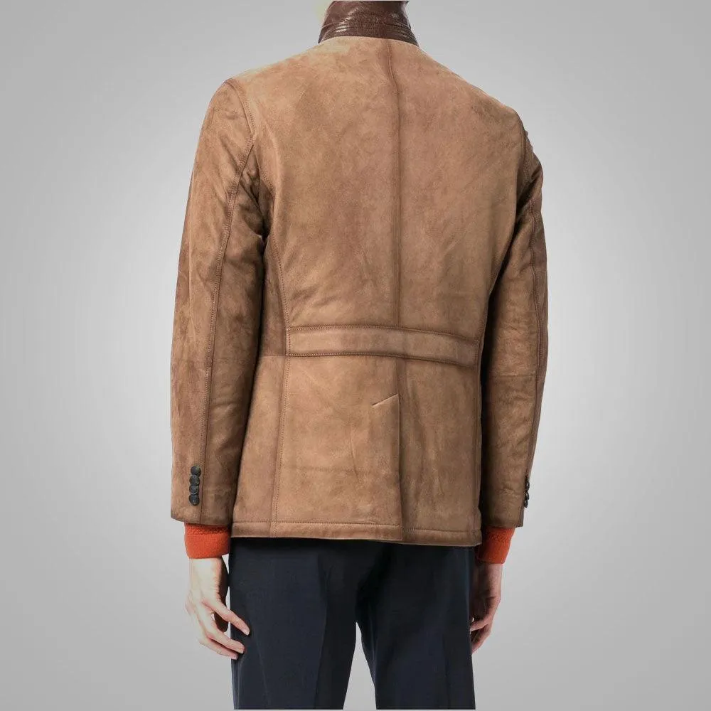 Brown Suede Leather Blazer For Men