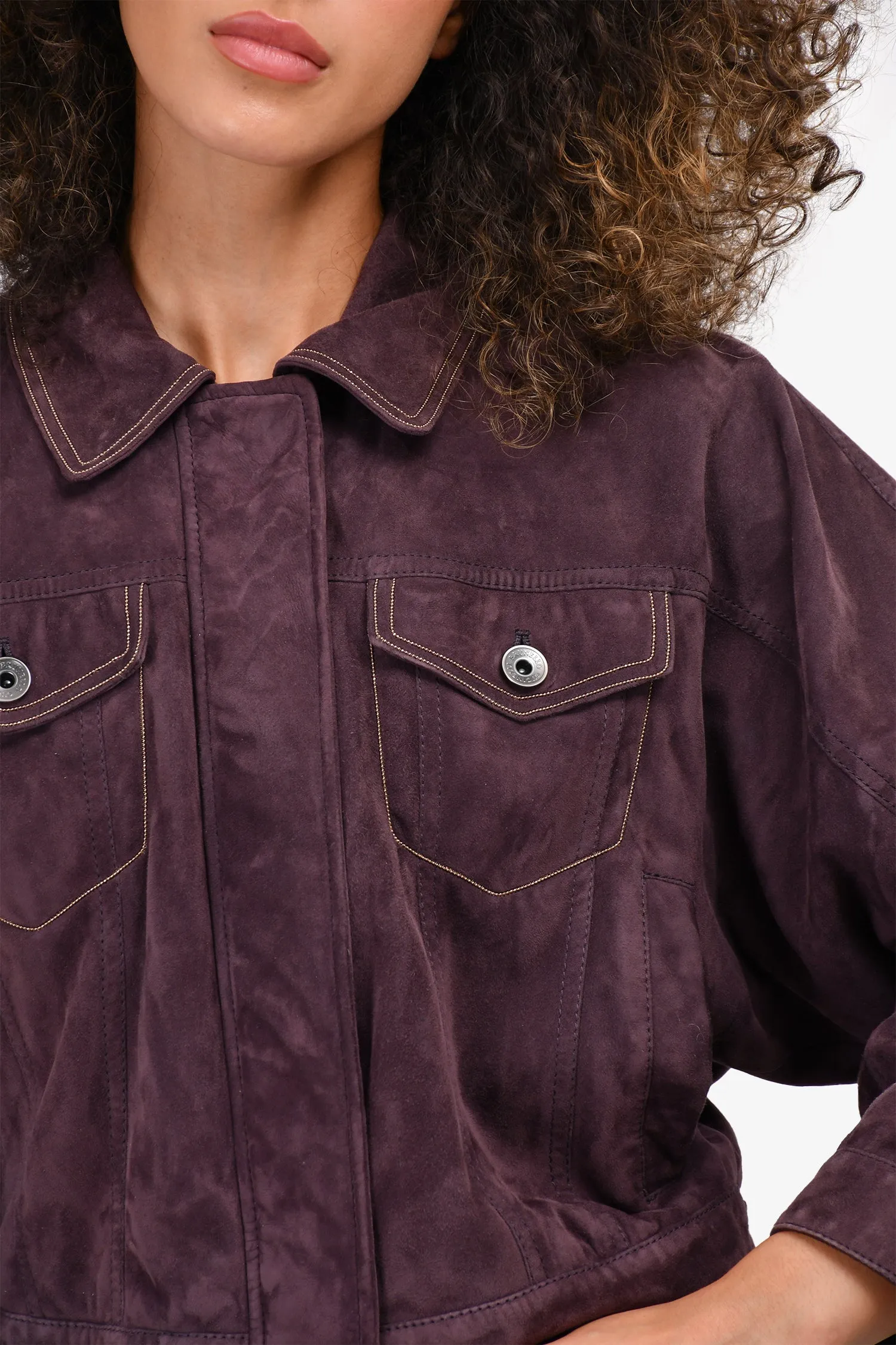 Brunello Cucinelli Purple Suede Cropped Jacket Size 38