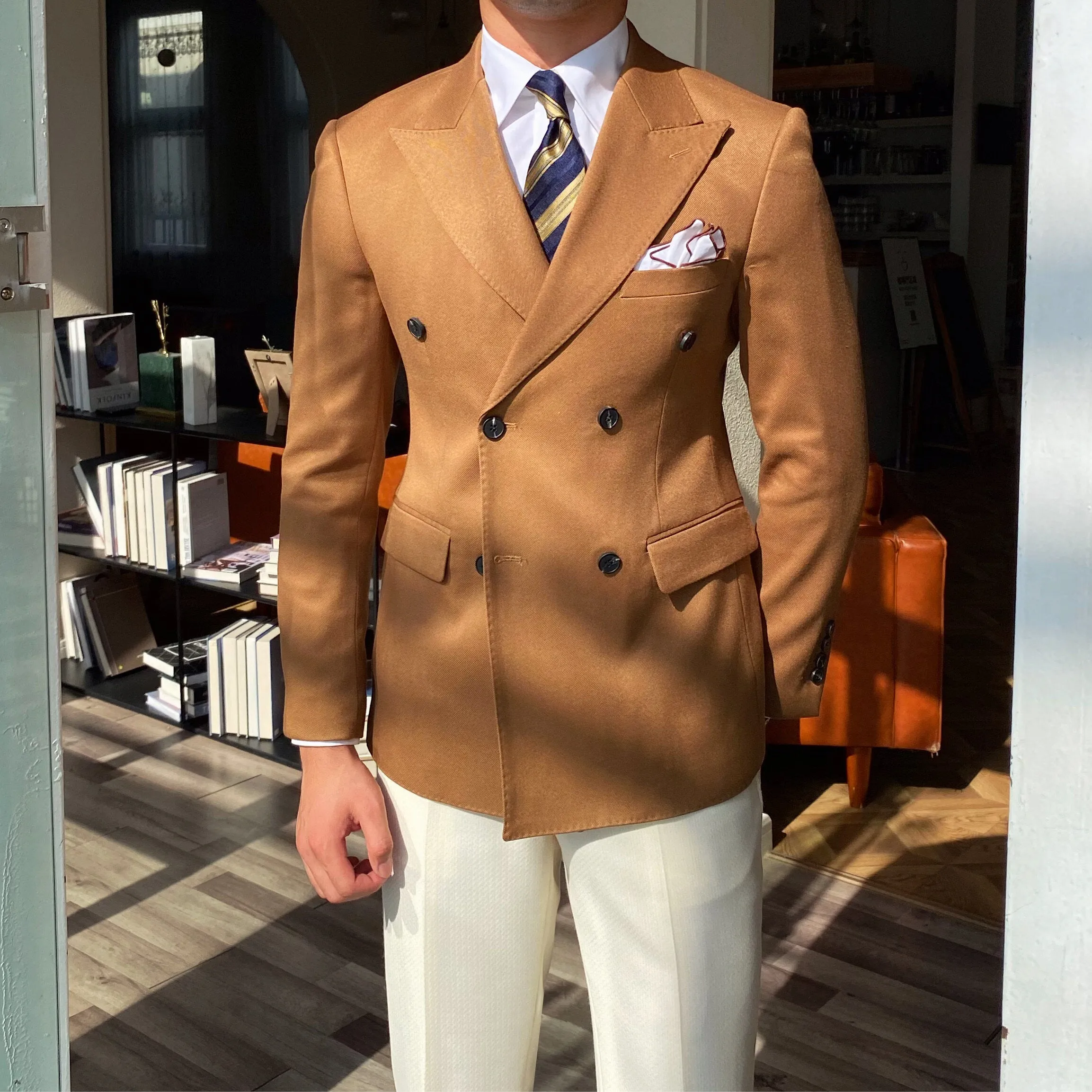 Camel Double Breasted Blazer by Italian Vega®