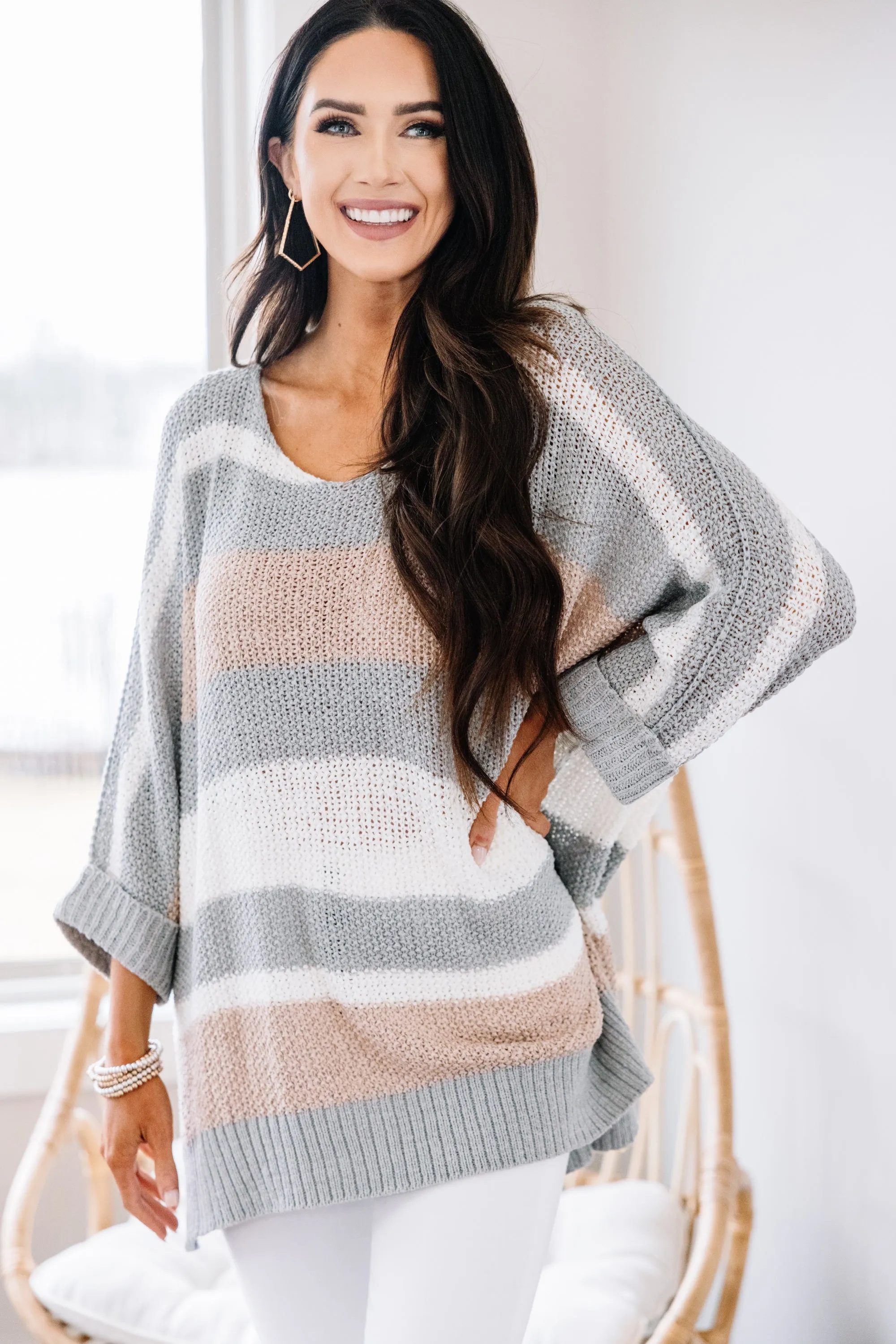 Casual Encounters Silver Gray Colorblock Sweater